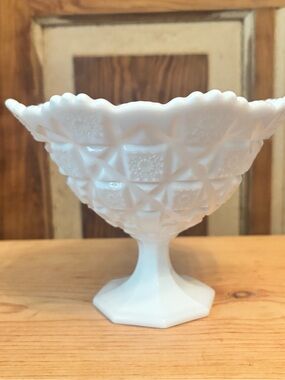 Westmoreland Old Quilt Pattern Milk Glass Compote